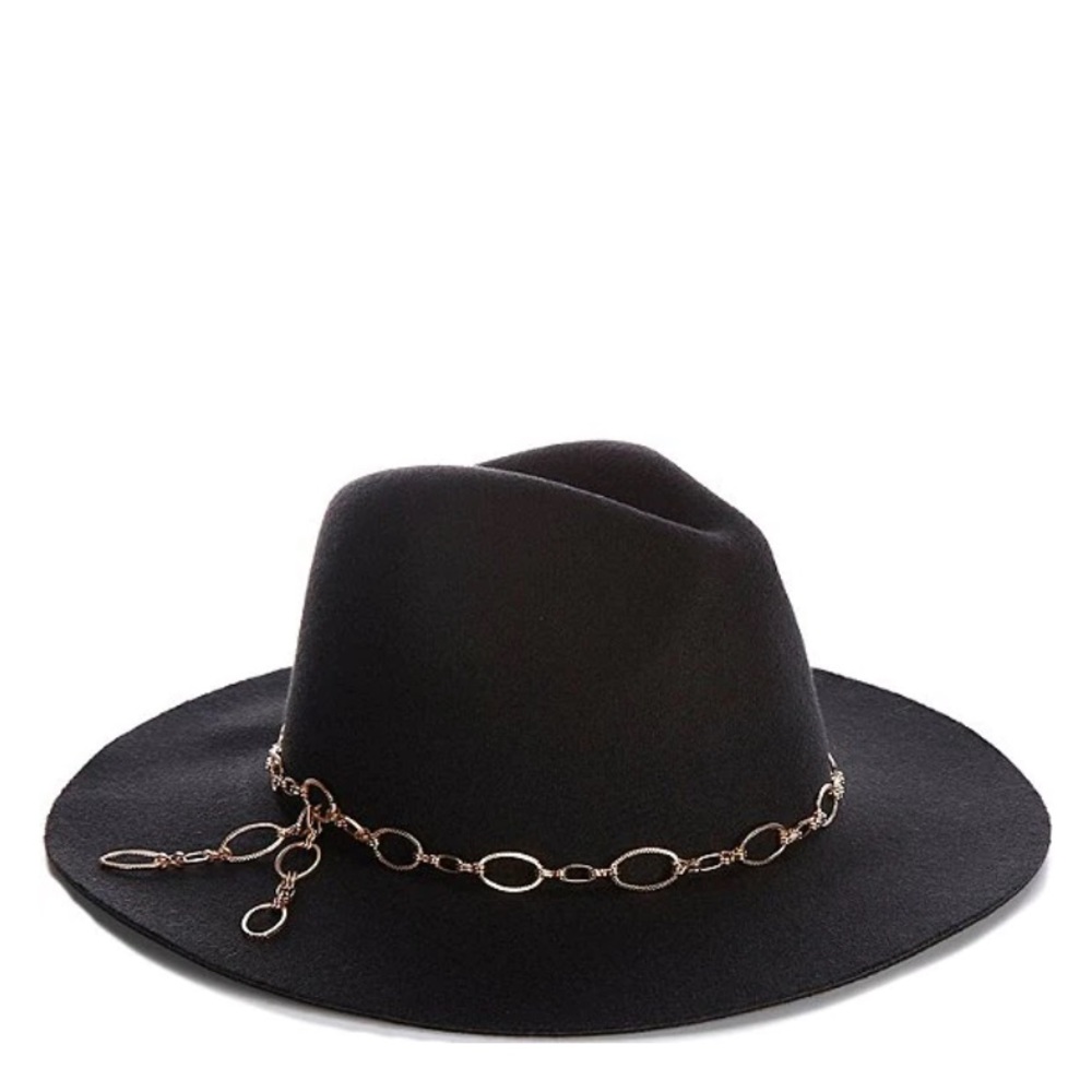 Vince Camuto Chain Panama Felt Hat Black NWT Womens Adjustable Fit